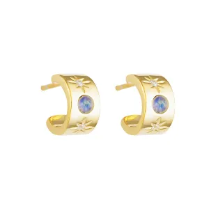 Full Moon Huggie Hoops - Opal