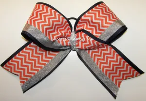 Glitter Chevron Orange Navy Silver Cheer Bow