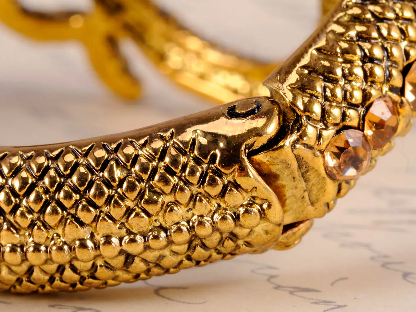 Gold Antique Like Egyptian Topaz Blk Snake Cuff Bangle Bracelet