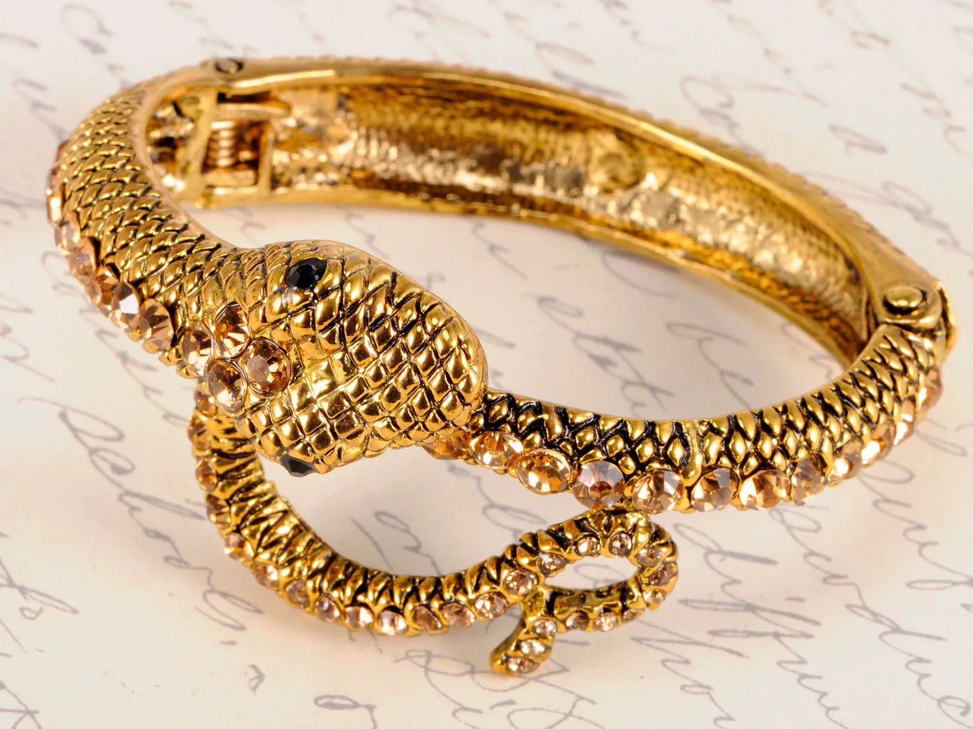 Gold Antique Like Egyptian Topaz Blk Snake Cuff Bangle Bracelet