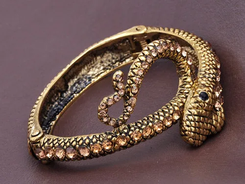 Gold Antique Like Egyptian Topaz Blk Snake Cuff Bangle Bracelet