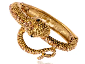 Gold Antique Like Egyptian Topaz Blk Snake Cuff Bangle Bracelet