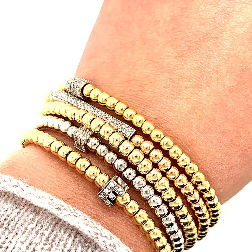 Gold Bead Diamond Bar Stretch Bracelet