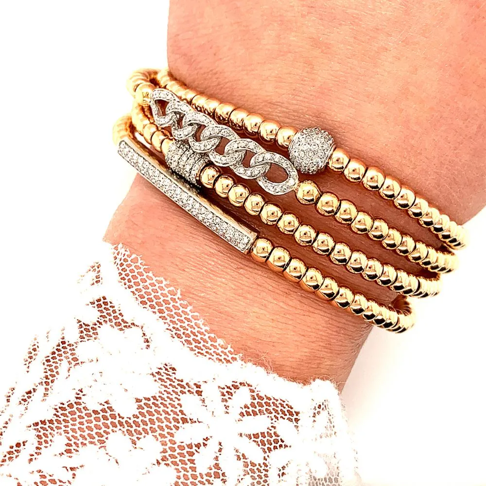 Gold Bead Diamond Bar Stretch Bracelet