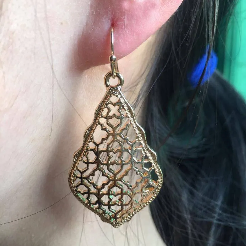Gold Filigree Teardrop Hexagon Earrings