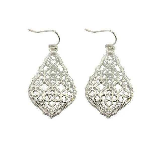 Gold Filigree Teardrop Hexagon Earrings