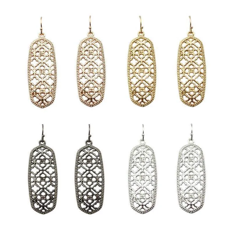 Gold Filigree Teardrop Hexagon Earrings