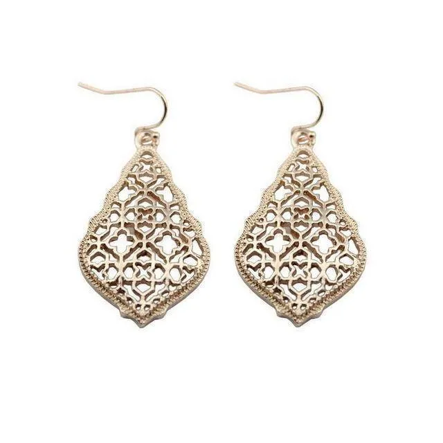 Gold Filigree Teardrop Hexagon Earrings