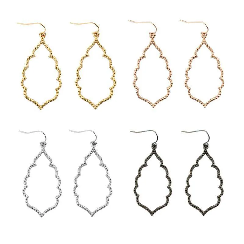 Gold Filigree Teardrop Hexagon Earrings