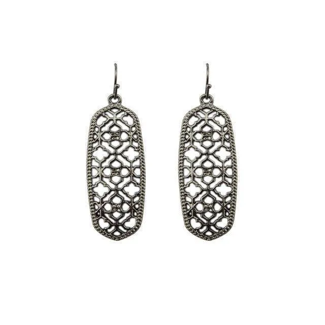 Gold Filigree Teardrop Hexagon Earrings