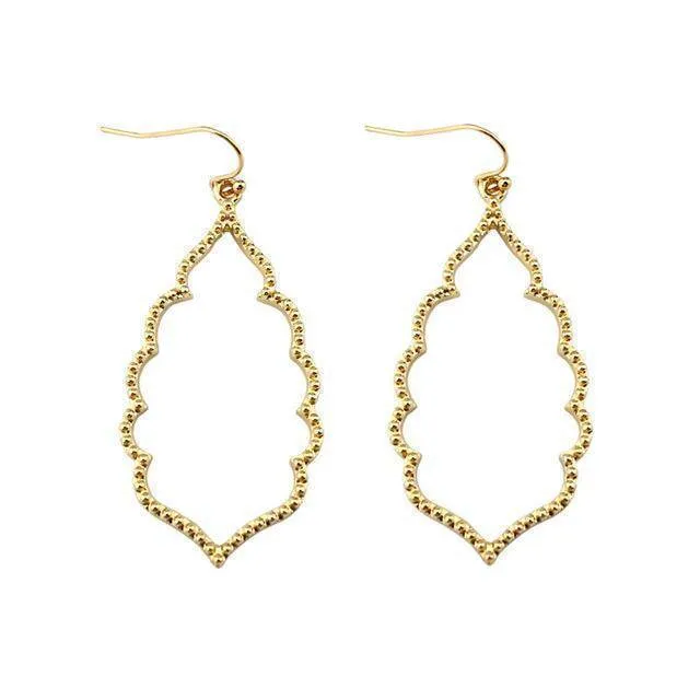 Gold Filigree Teardrop Hexagon Earrings