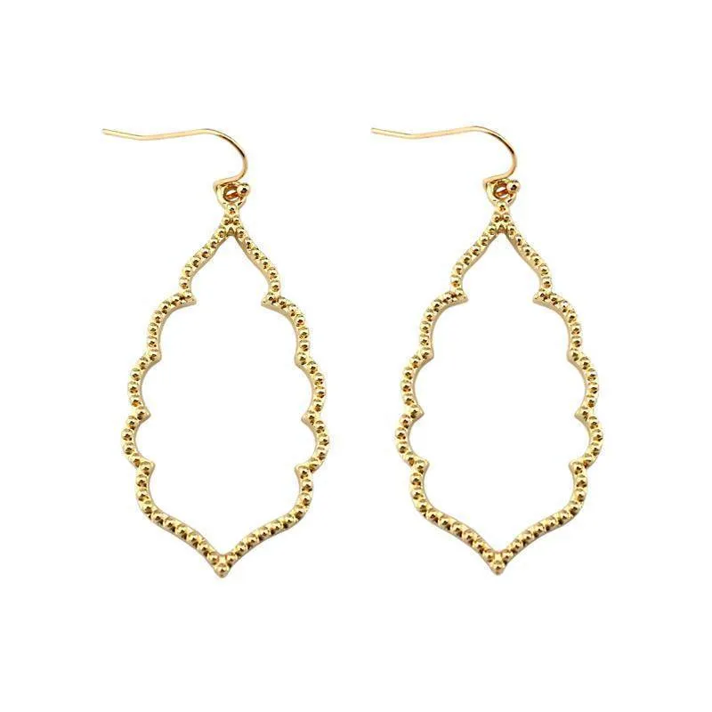 Gold Filigree Teardrop Hexagon Earrings