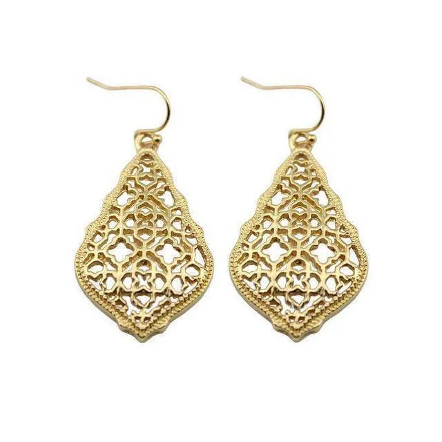 Gold Filigree Teardrop Hexagon Earrings