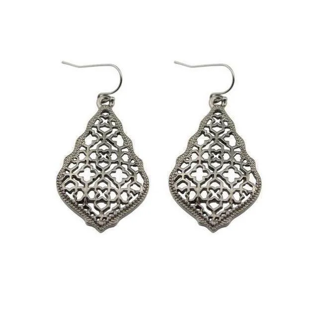 Gold Filigree Teardrop Hexagon Earrings