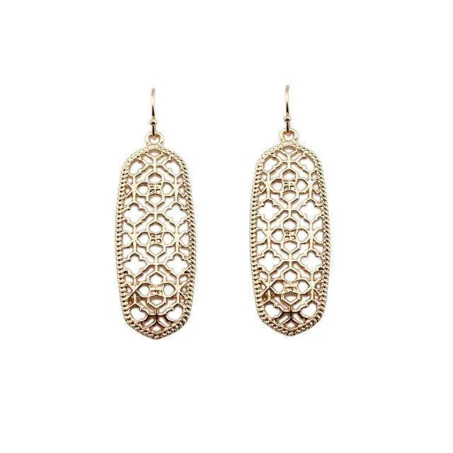 Gold Filigree Teardrop Hexagon Earrings