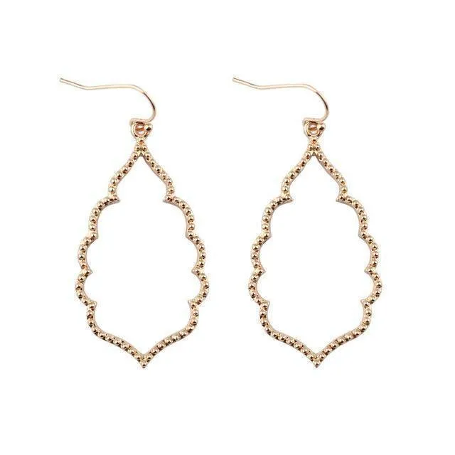 Gold Filigree Teardrop Hexagon Earrings