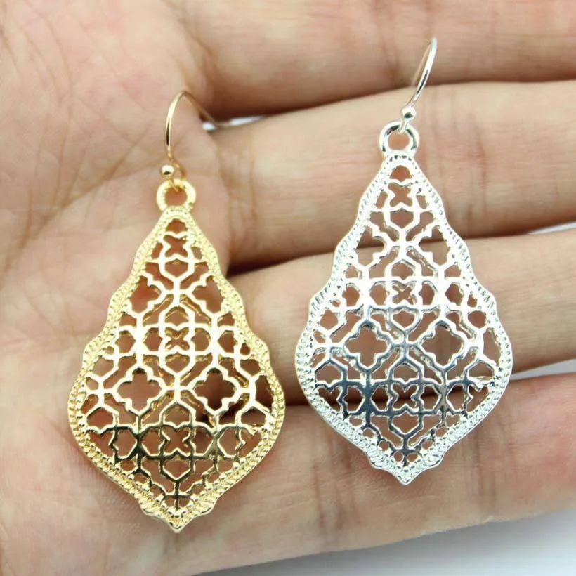 Gold Filigree Teardrop Hexagon Earrings