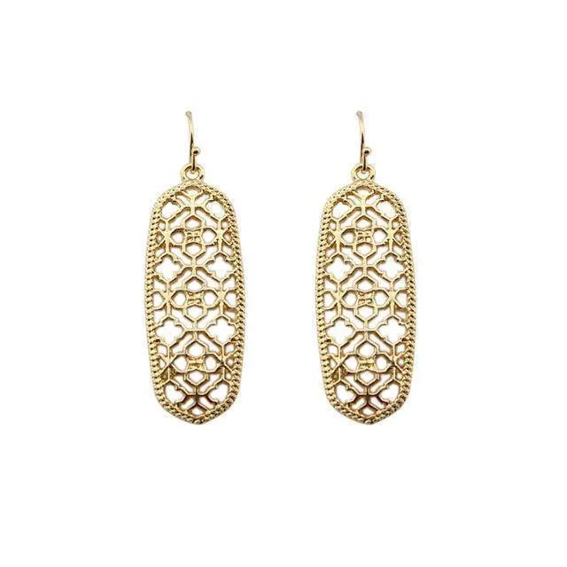 Gold Filigree Teardrop Hexagon Earrings