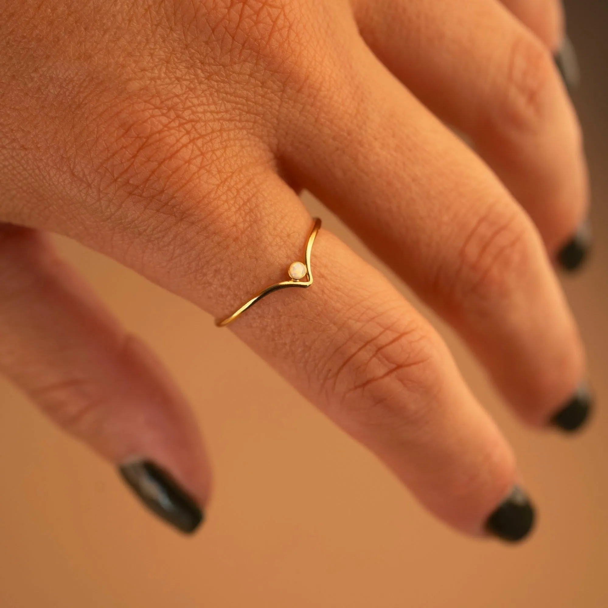 Gold Filled Lab Opal Chevron Stacker