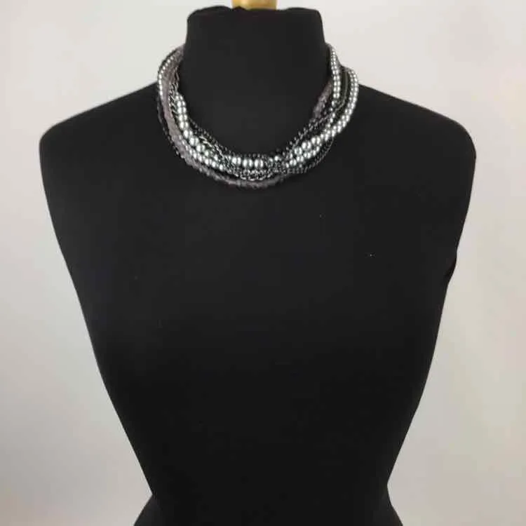 Gray/Silver Beaded multi strand Necklace