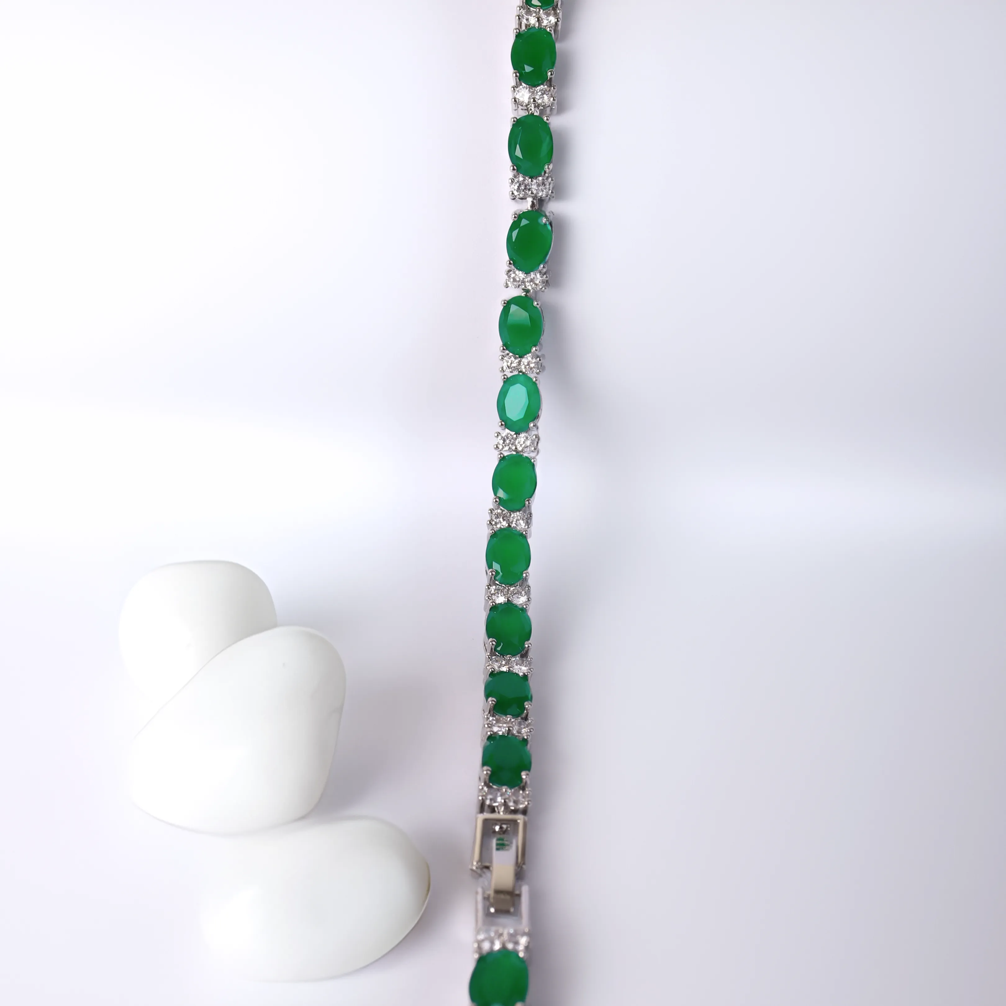 G.Silver Green Stone Bracelet.