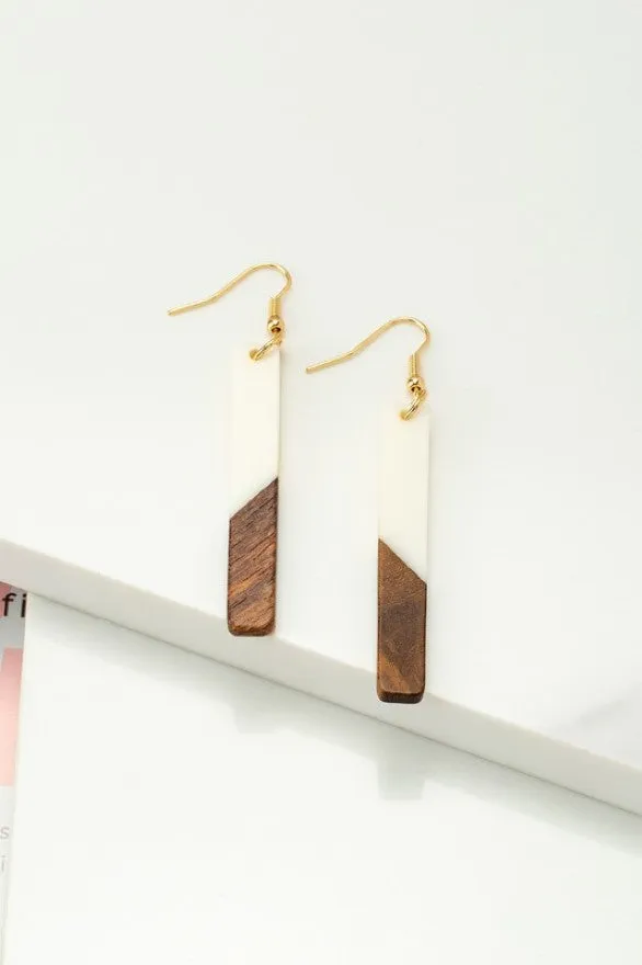 Half Wood Half Resin Stick Drop Earrings
