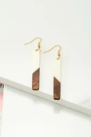 Half Wood Half Resin Stick Drop Earrings