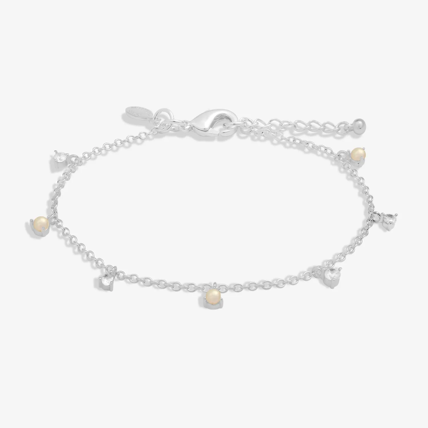 Halo Pearl Cubic Zirconia & Pearl Charms Silver Plated Bracelet 7837