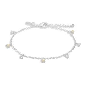 Halo Pearl Cubic Zirconia & Pearl Charms Silver Plated Bracelet 7837