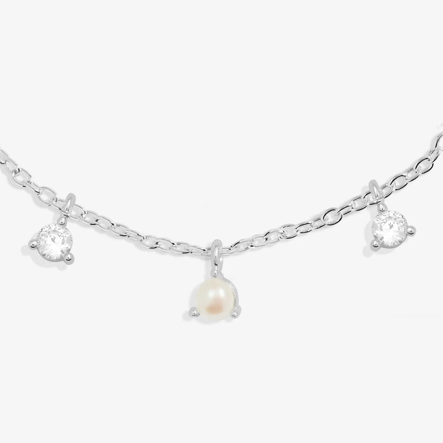 Halo Pearl Cubic Zirconia & Pearl Charms Silver Plated Bracelet 7837