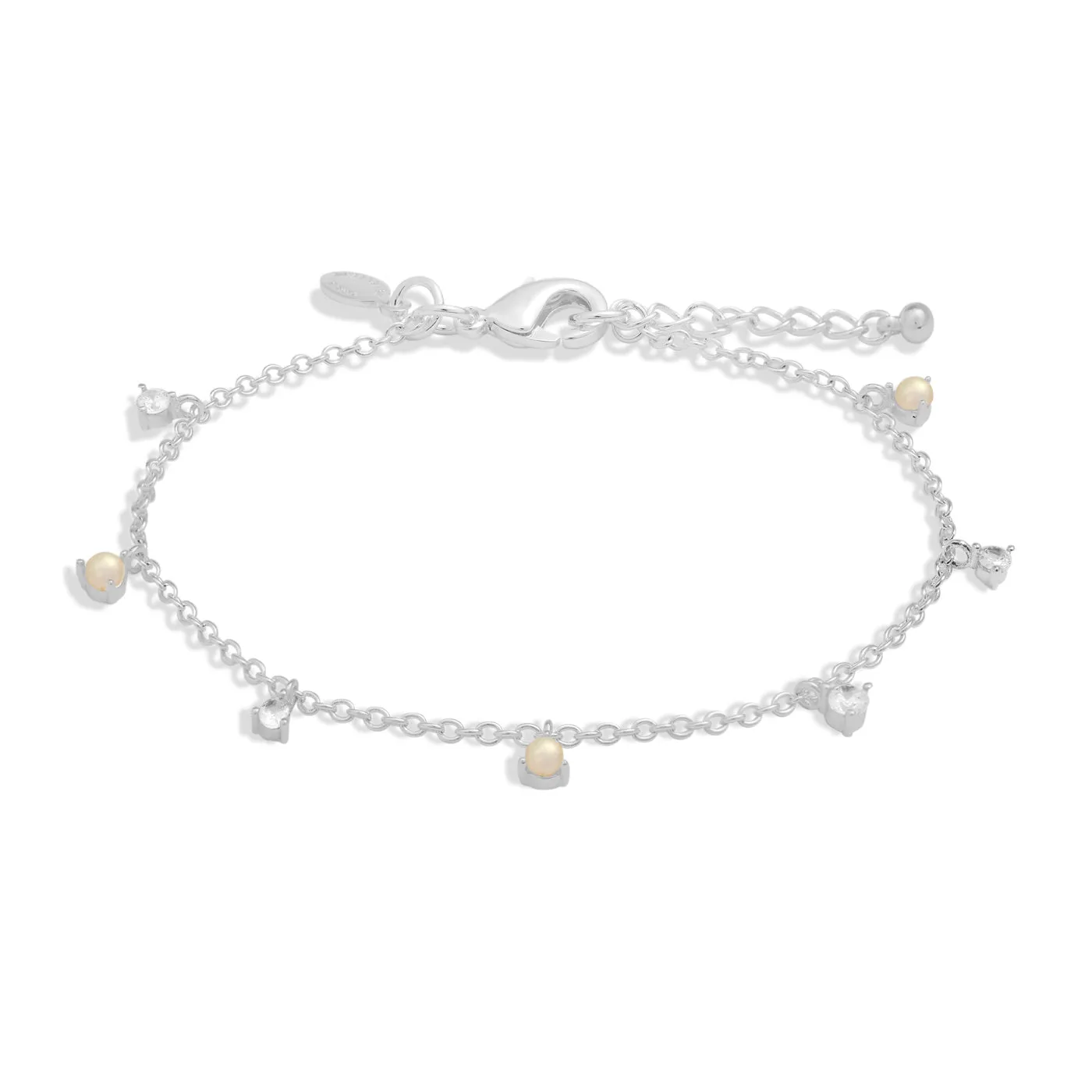 Halo Pearl Cubic Zirconia & Pearl Charms Silver Plated Bracelet 7837