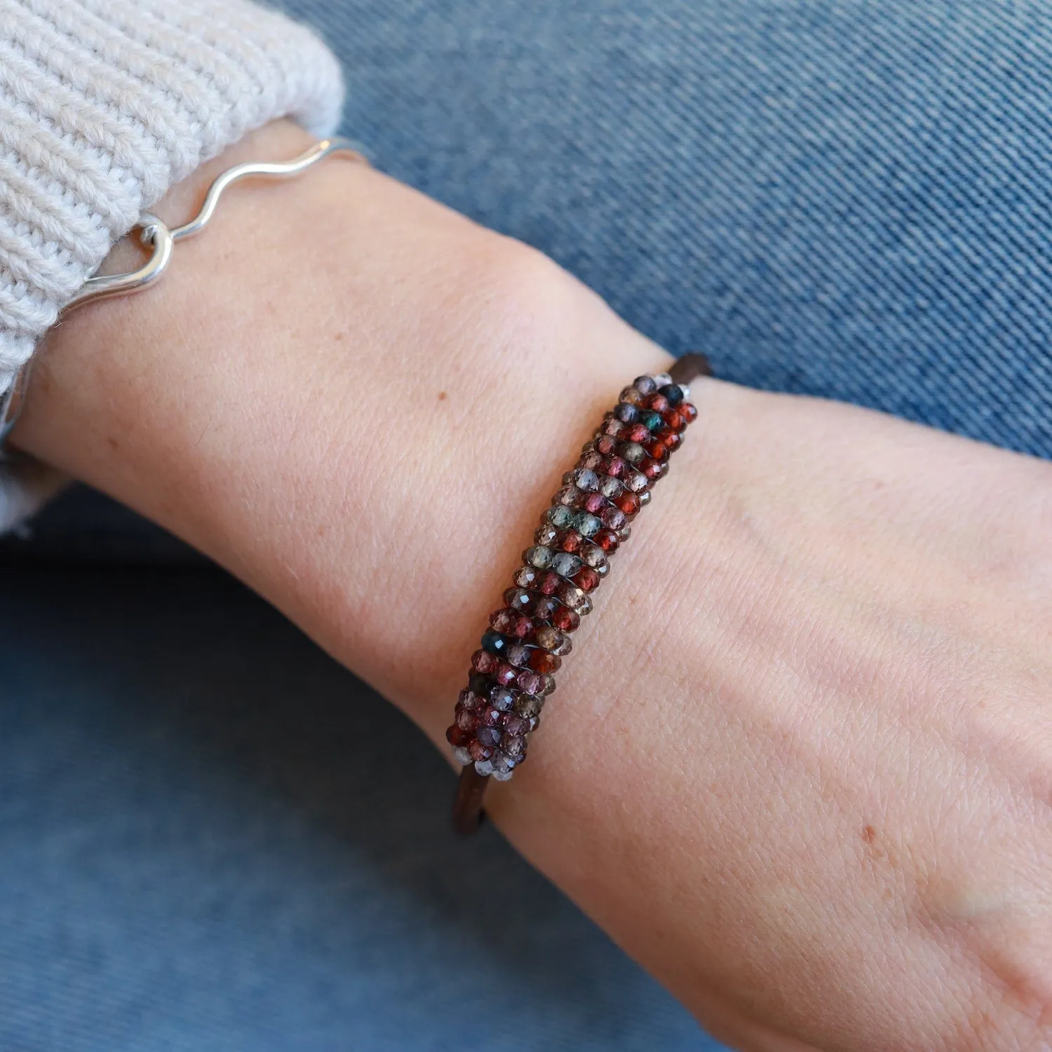 Hand Stitched Muli-Faceted Shaded Spinel Bracelet