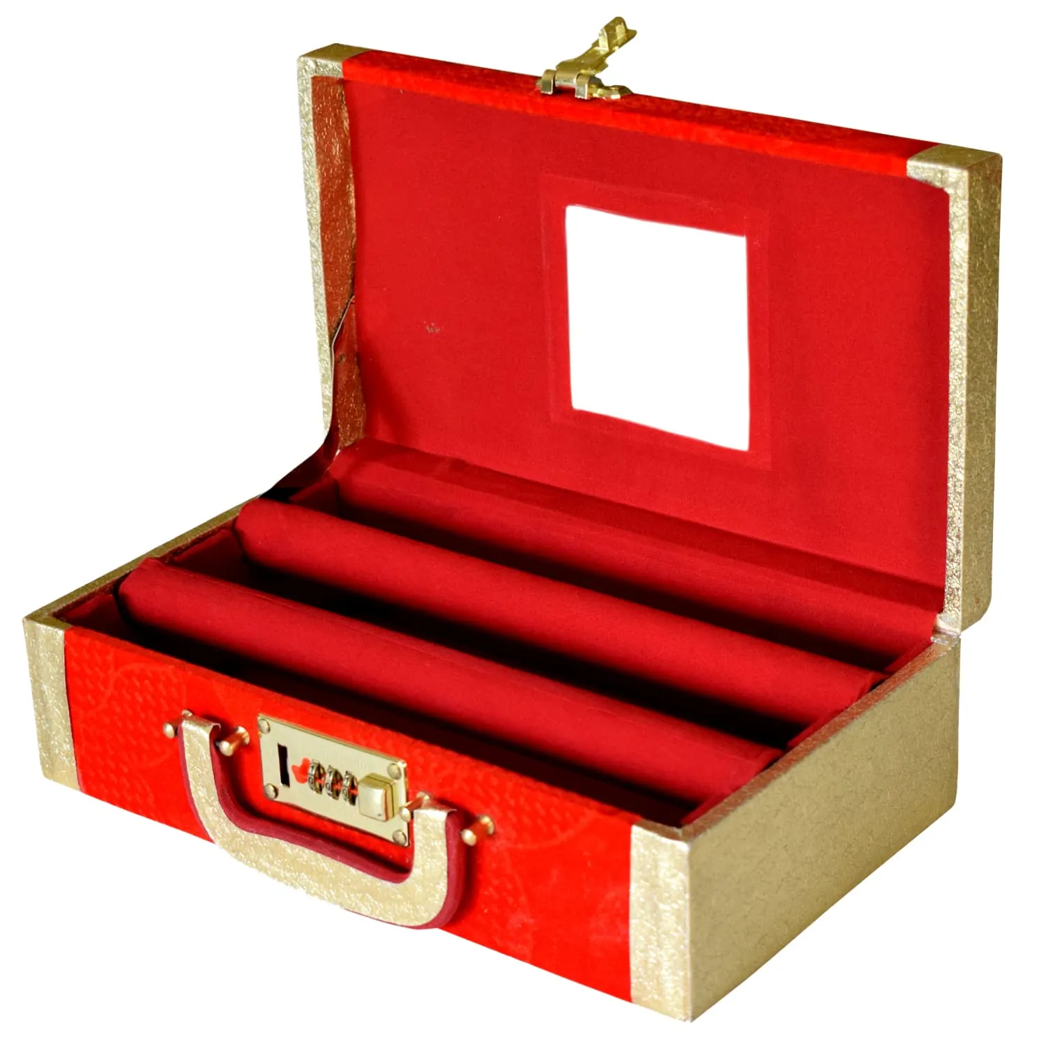 Heart Home Flower Design Multipurpose Wooden 2 Rod Bangle Box/Organizer/Case With Number Lock System (Red)-47HH0693