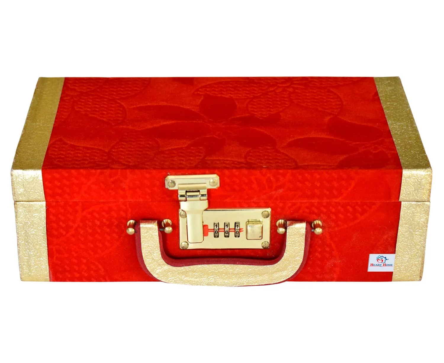 Heart Home Flower Design Multipurpose Wooden 2 Rod Bangle Box/Organizer/Case With Number Lock System (Red)-47HH0693