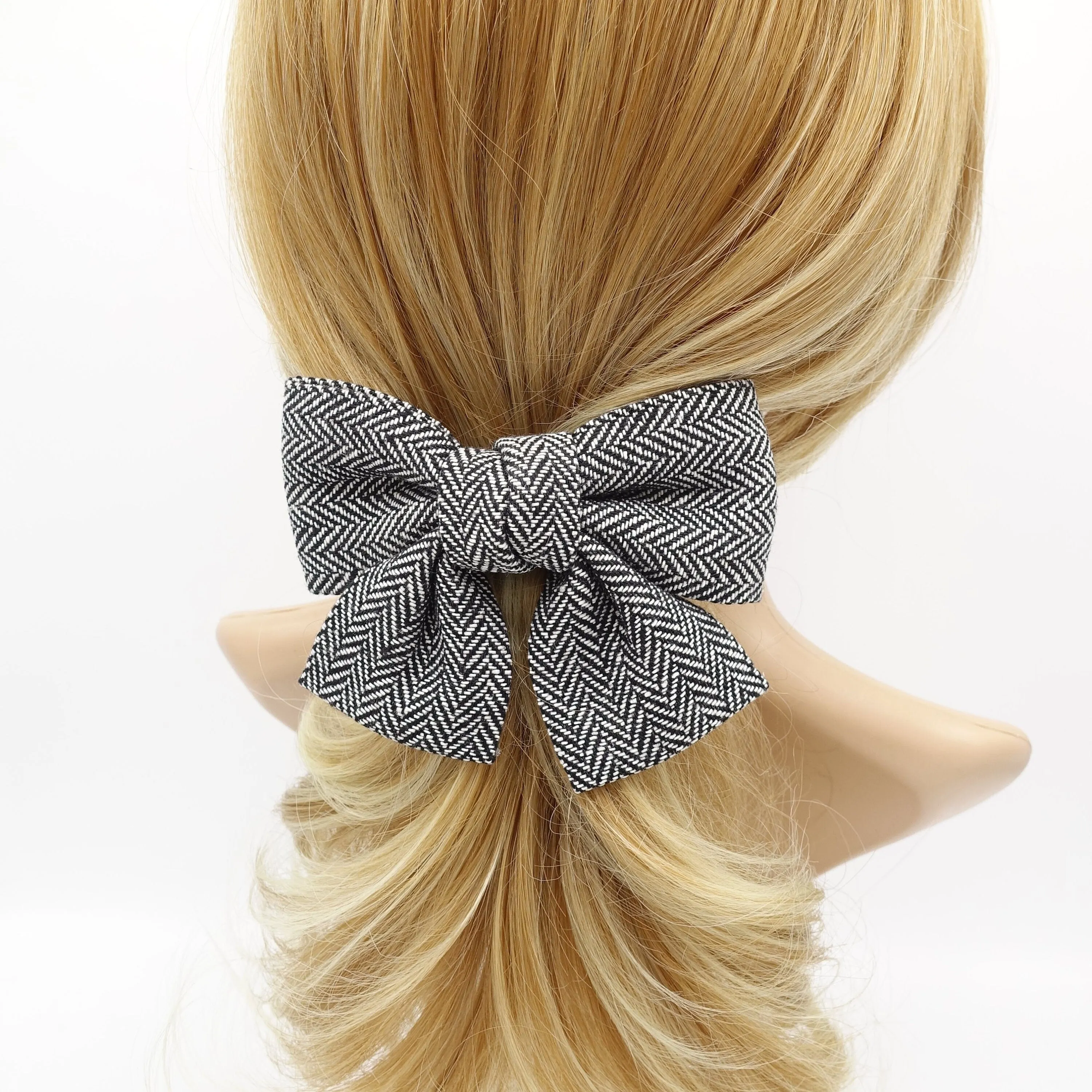 herringbone hair bow short tail Fall Winter hair accessory for women