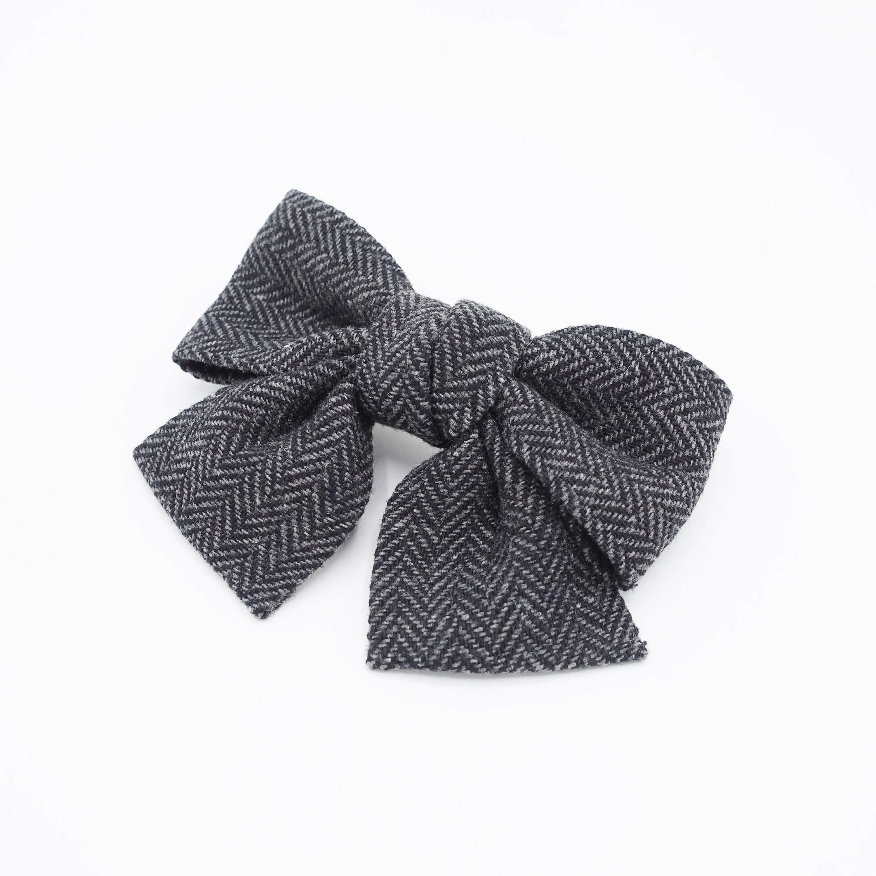 herringbone hair bow short tail Fall Winter hair accessory for women