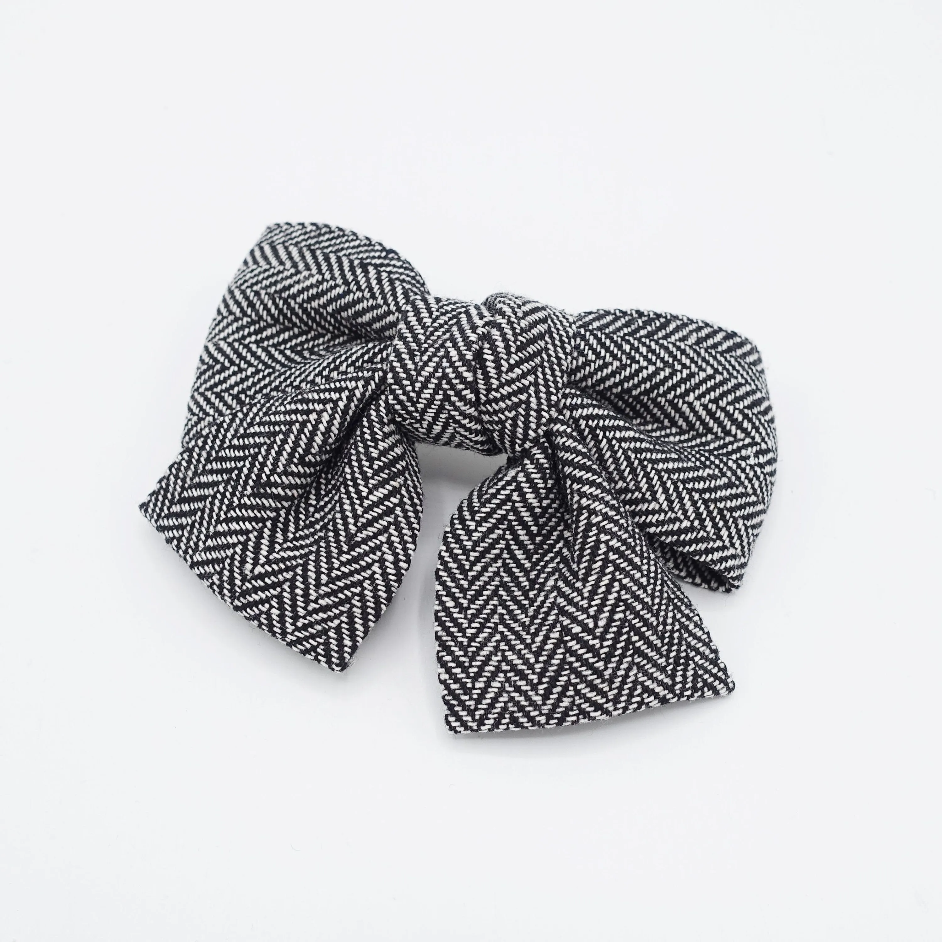 herringbone hair bow short tail Fall Winter hair accessory for women