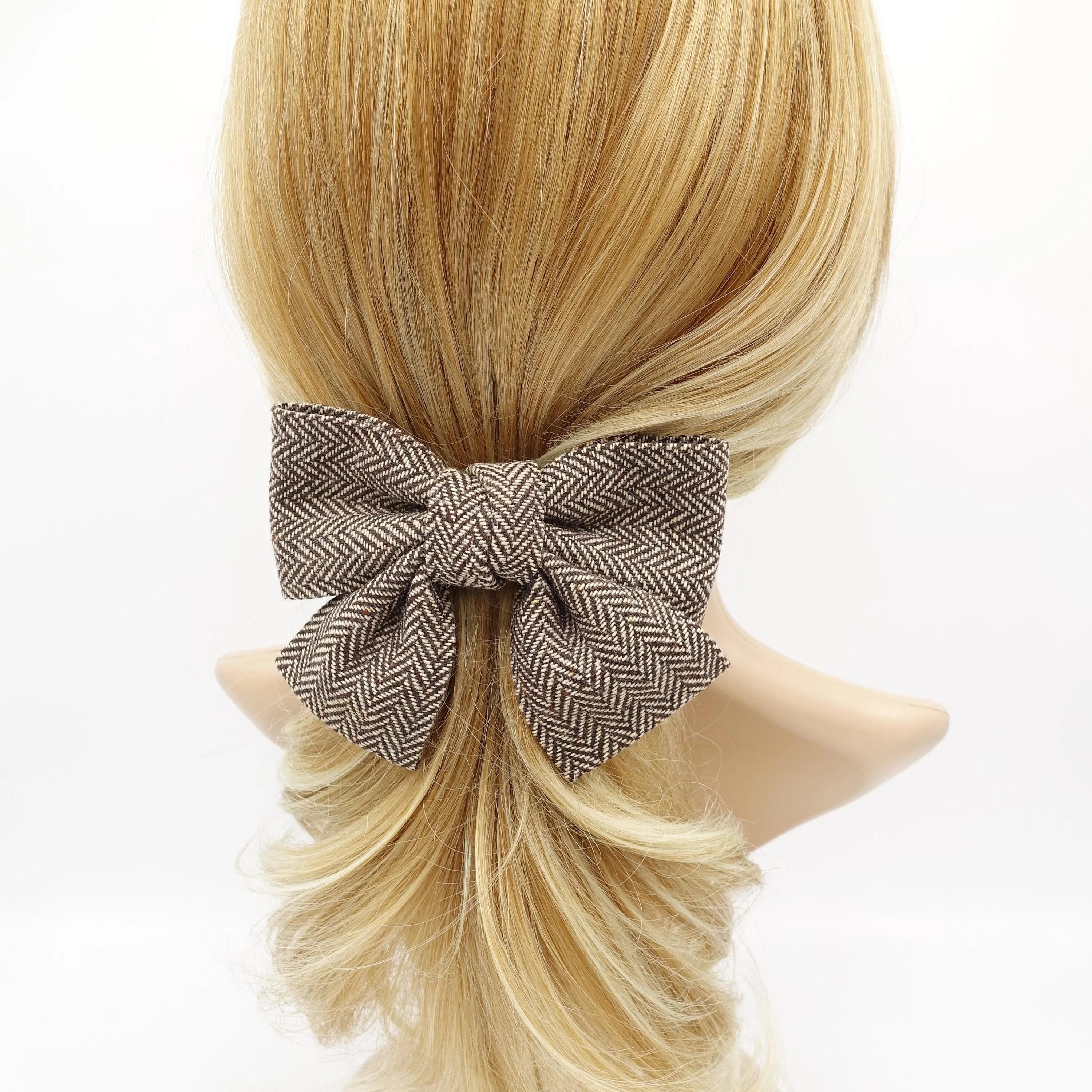 herringbone hair bow short tail Fall Winter hair accessory for women