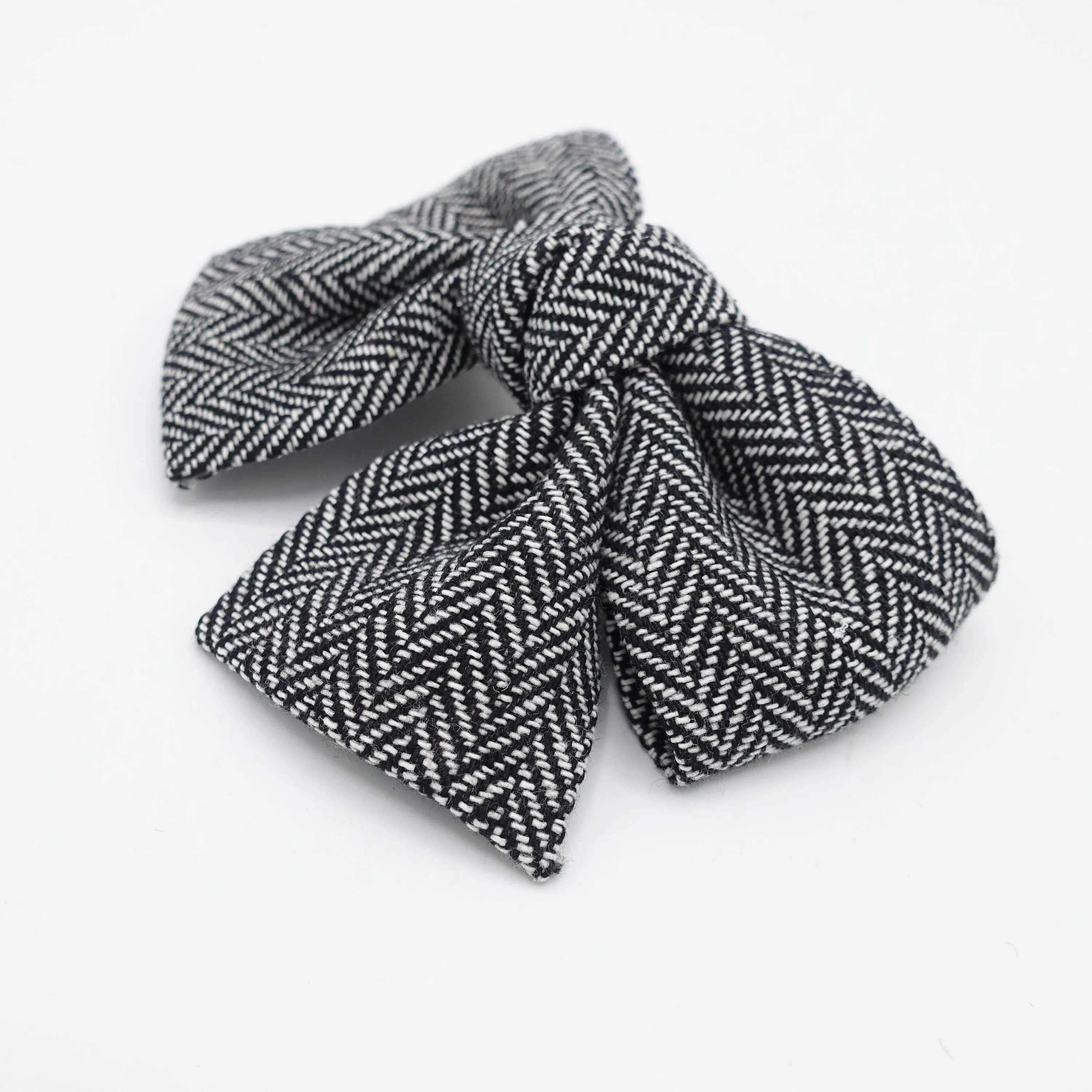 herringbone hair bow short tail Fall Winter hair accessory for women