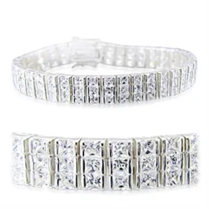 High-Polished 925 Sterling Silver Bracelet with AAA Grade CZ in Clear for Women Style 31923