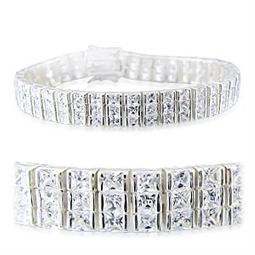 High-Polished 925 Sterling Silver Bracelet with AAA Grade CZ in Clear for Women Style 31923