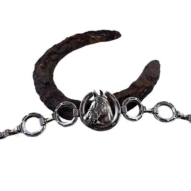 Horse Head with Horseshoe & Nail Bracelet in Sterling Silver
