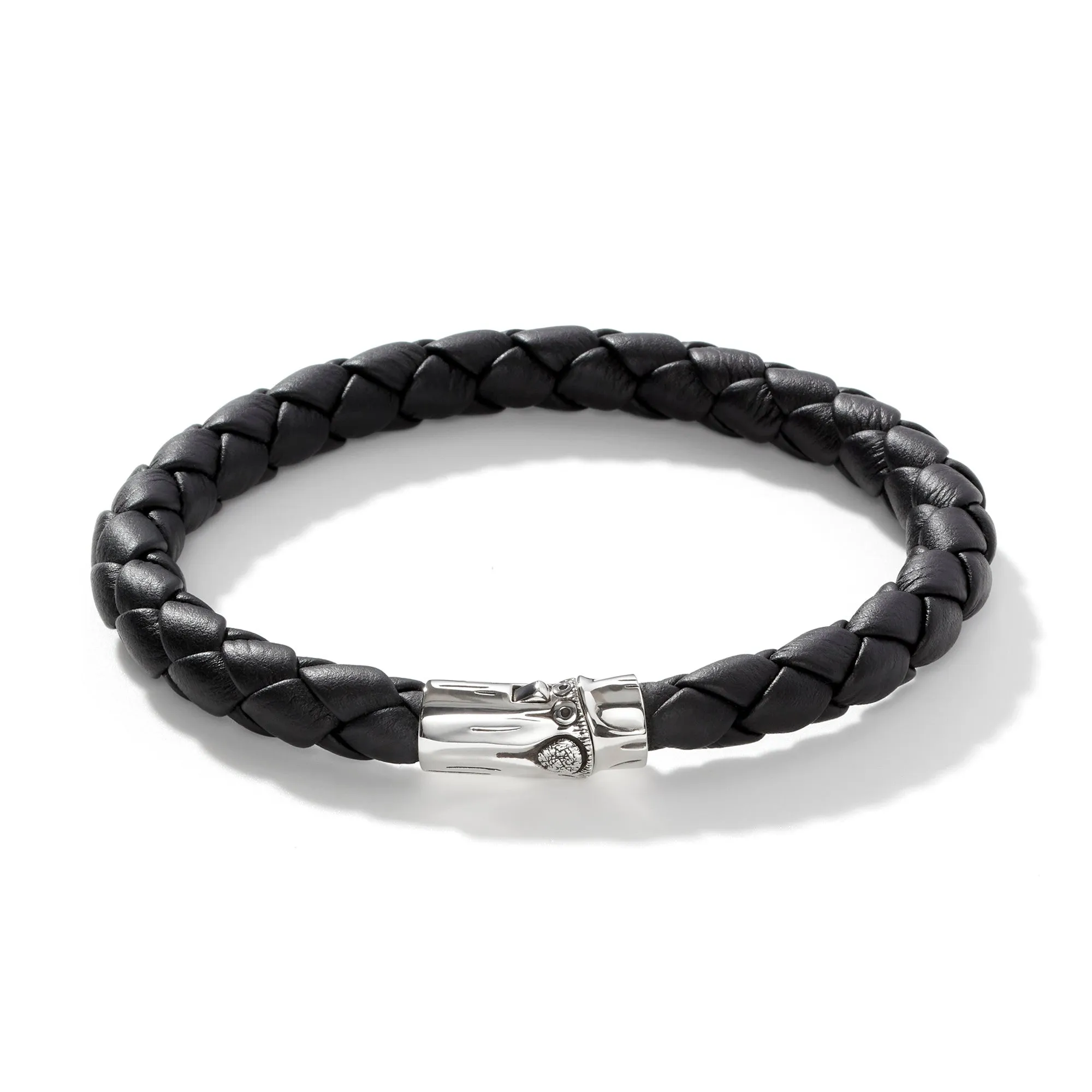 JOHN HARDY LARGE BRAIDED LEATHER BRACELET WITH STERLING SILVER CLASP