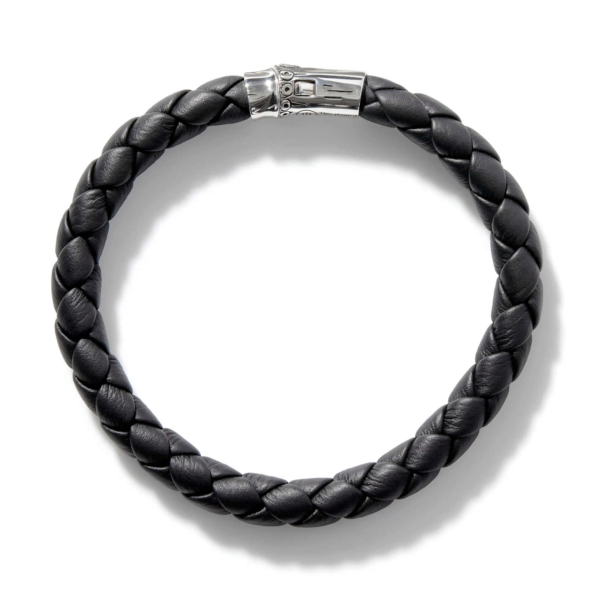 JOHN HARDY LARGE BRAIDED LEATHER BRACELET WITH STERLING SILVER CLASP
