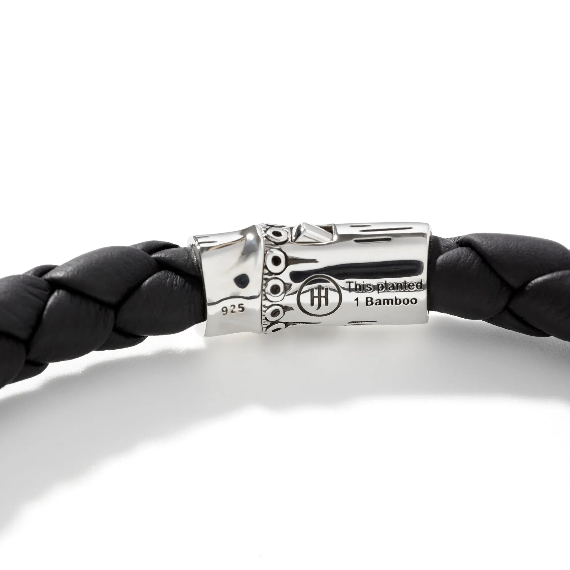 JOHN HARDY LARGE BRAIDED LEATHER BRACELET WITH STERLING SILVER CLASP