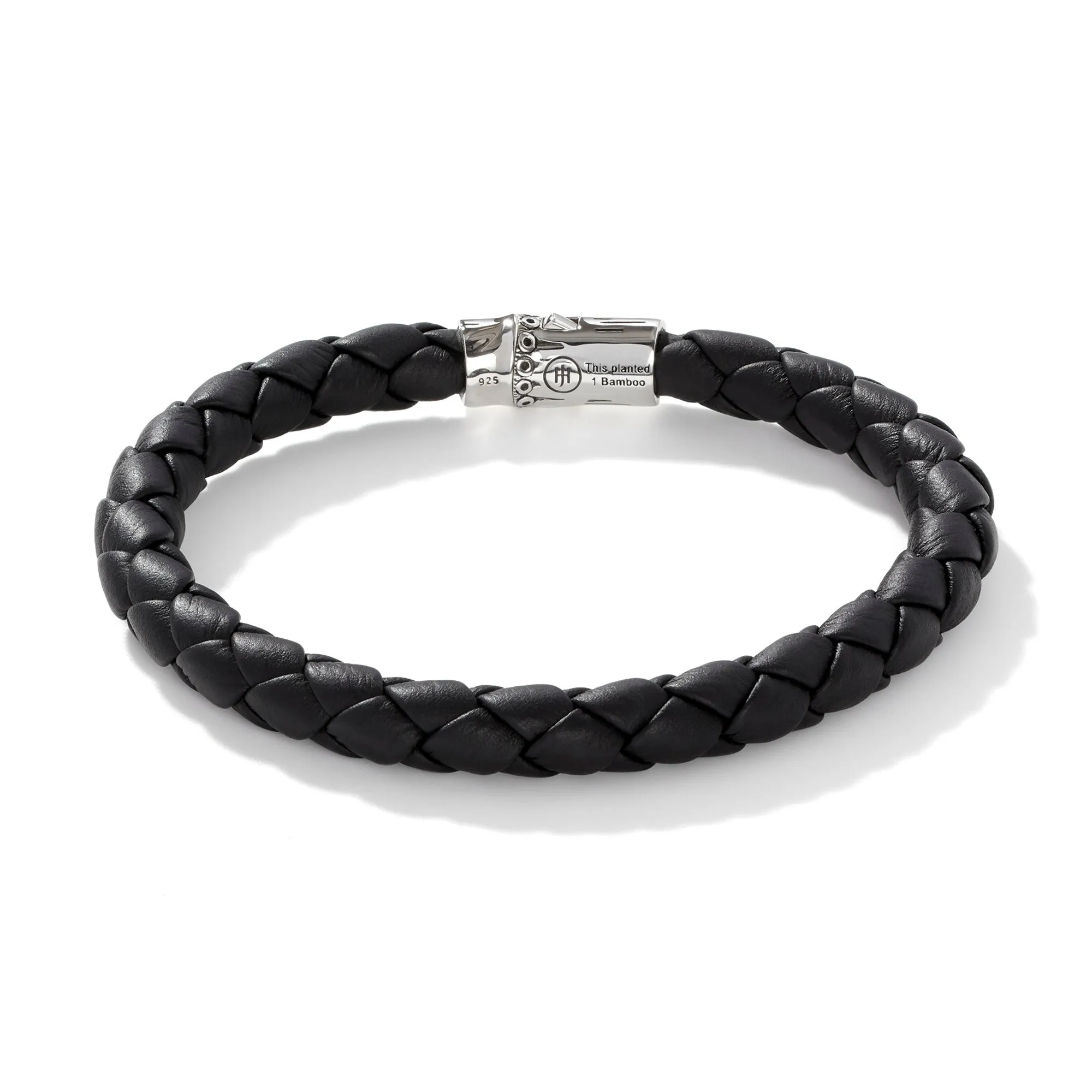 JOHN HARDY LARGE BRAIDED LEATHER BRACELET WITH STERLING SILVER CLASP