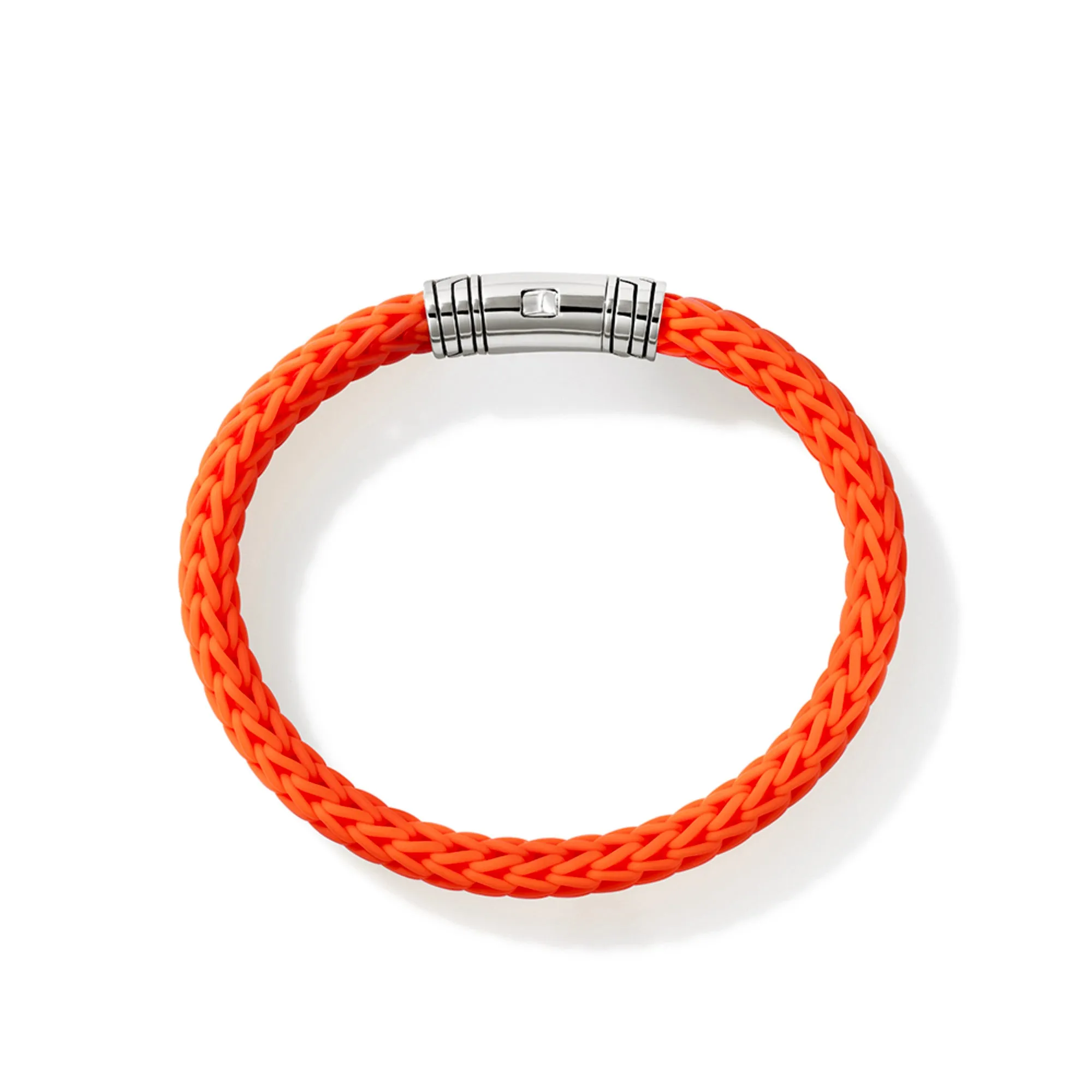 JOHN HARDY LARGE STERLING SILVER BRAIDED ORANGE RUBBER ICON BRACELET