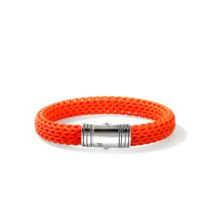 JOHN HARDY LARGE STERLING SILVER BRAIDED ORANGE RUBBER ICON BRACELET