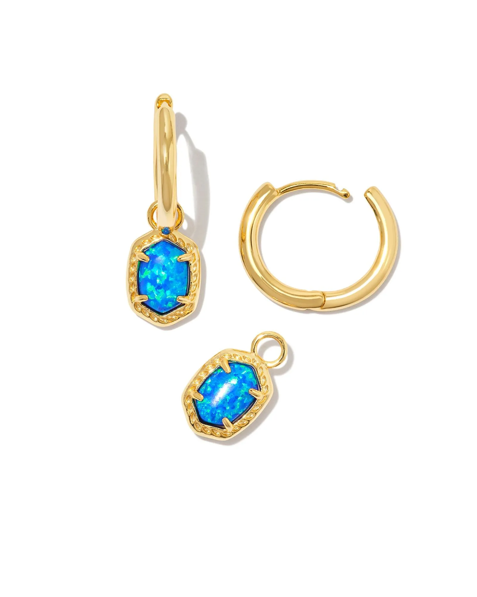 Kendra Scott Daphne Gold Framed Huggie Earrings in Bright Blue Kyocera Opal