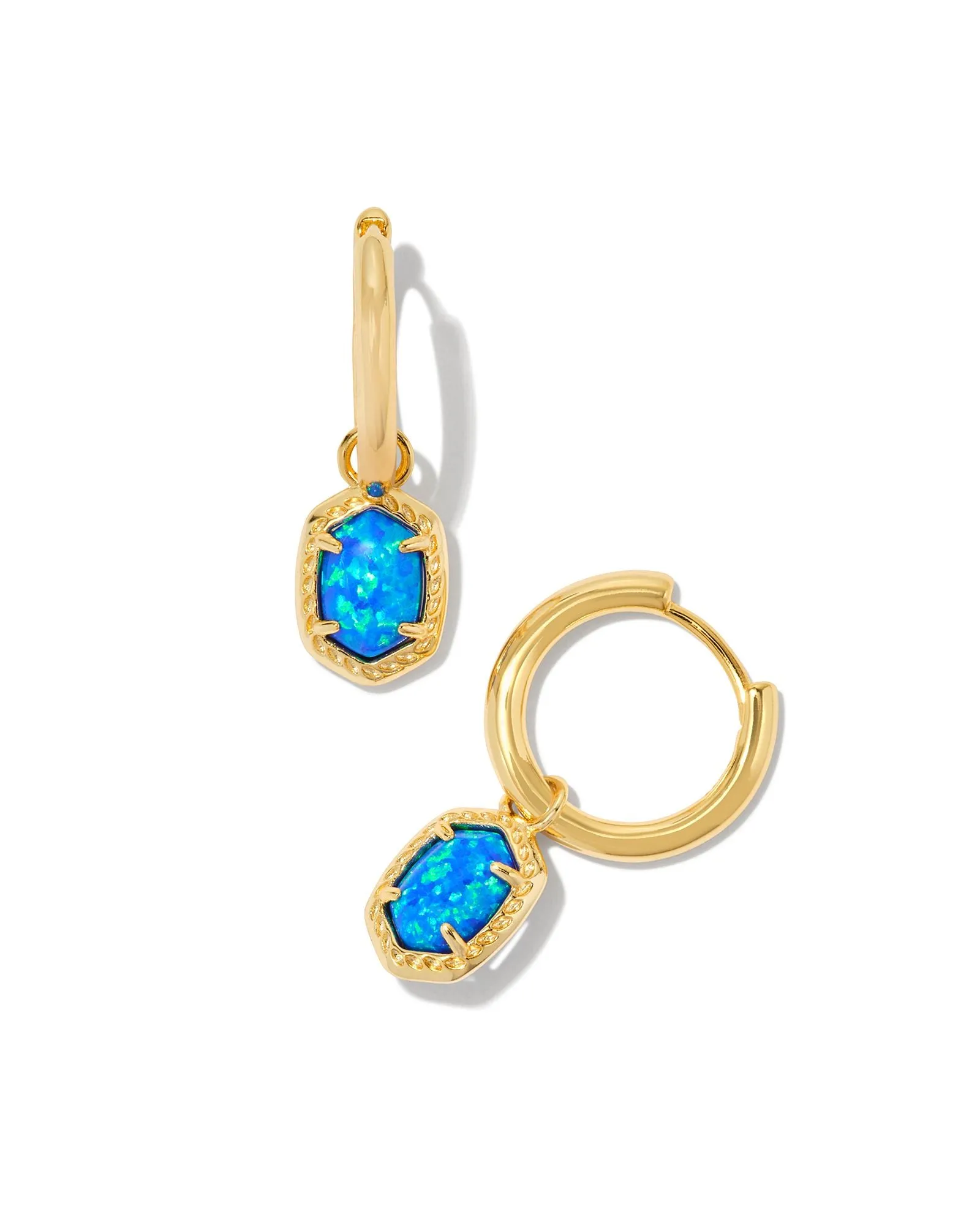 Kendra Scott Daphne Gold Framed Huggie Earrings in Bright Blue Kyocera Opal